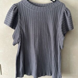 Gray Ribbed Short Sleeve Top
